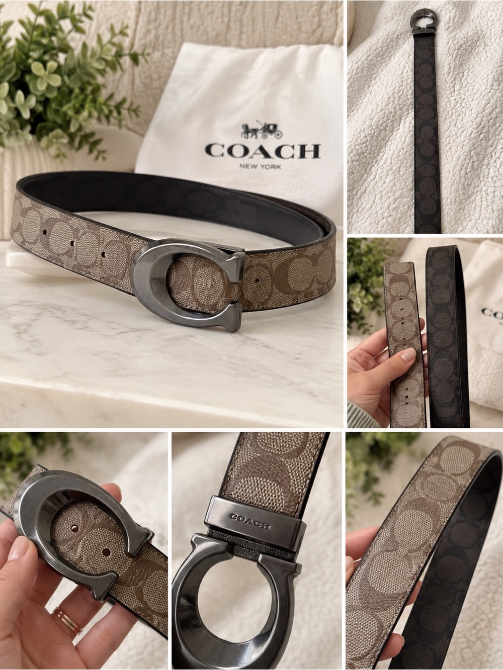 COACH Signature 'C' Buckle Reversible Belt — Brown/Tan